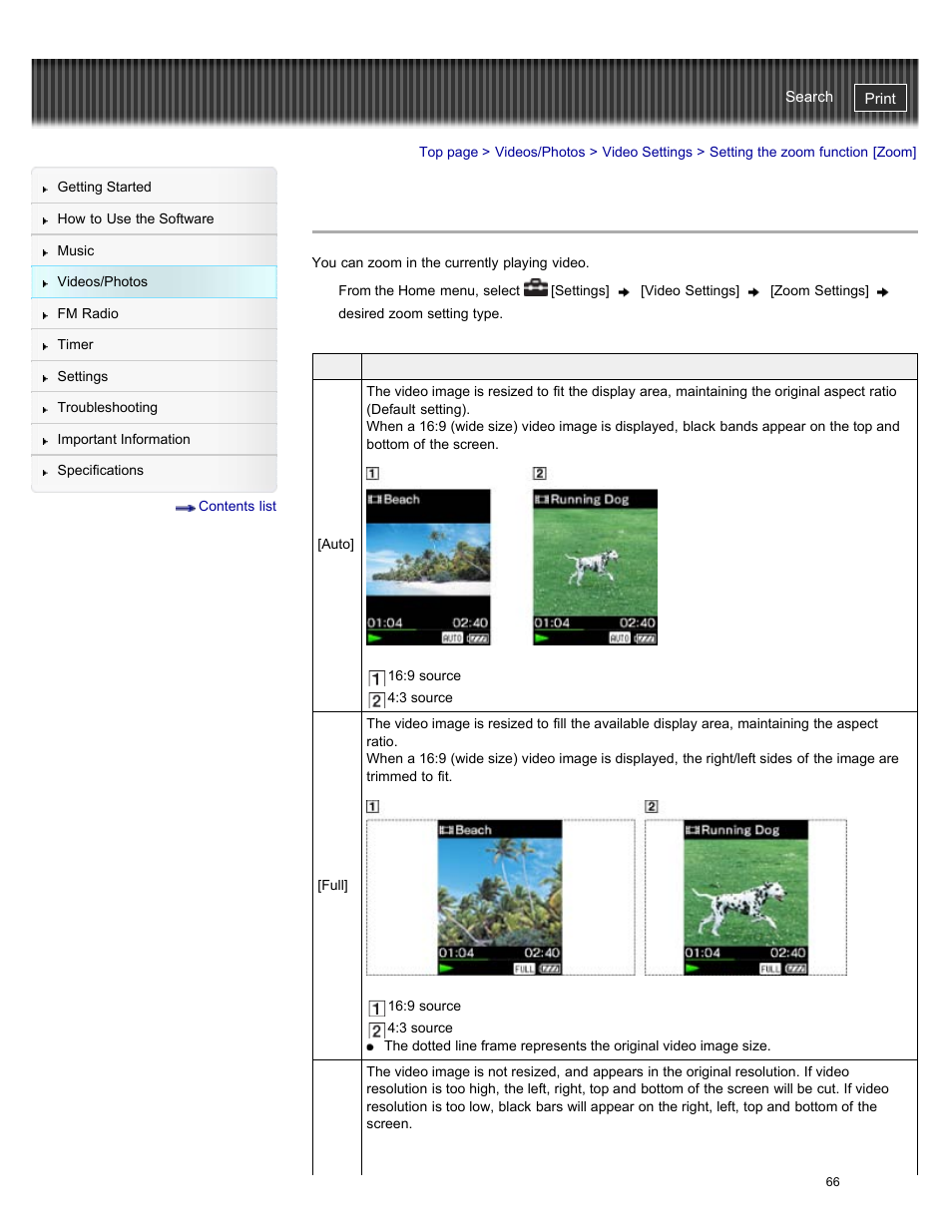 Setting the zoom function [zoom, Full]), Details | Sony NWZ-E384BLK User Manual | Page 72 / 162