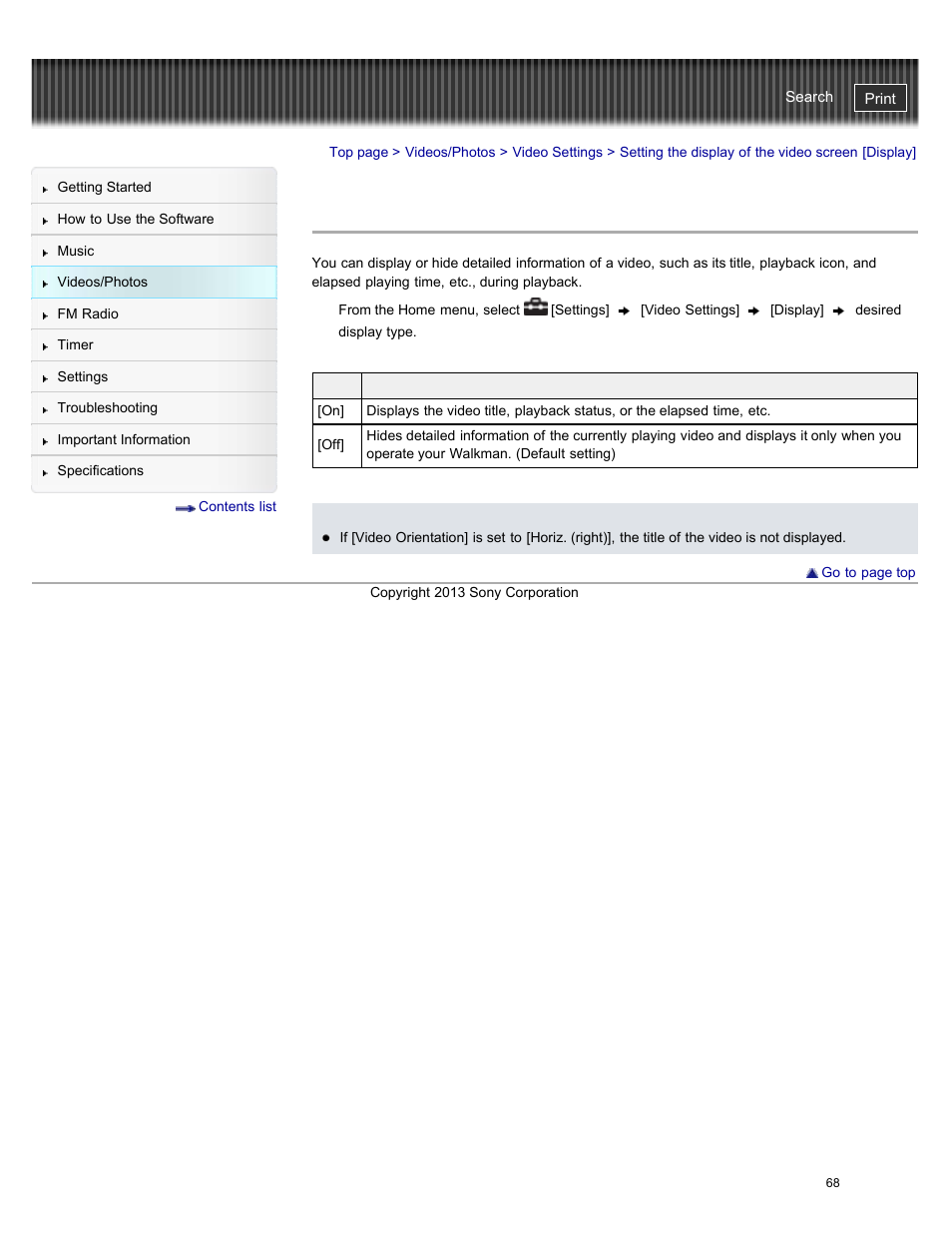 Setting the display of the video screen [display, Details | Sony NWZ-E384BLK User Manual | Page 74 / 162