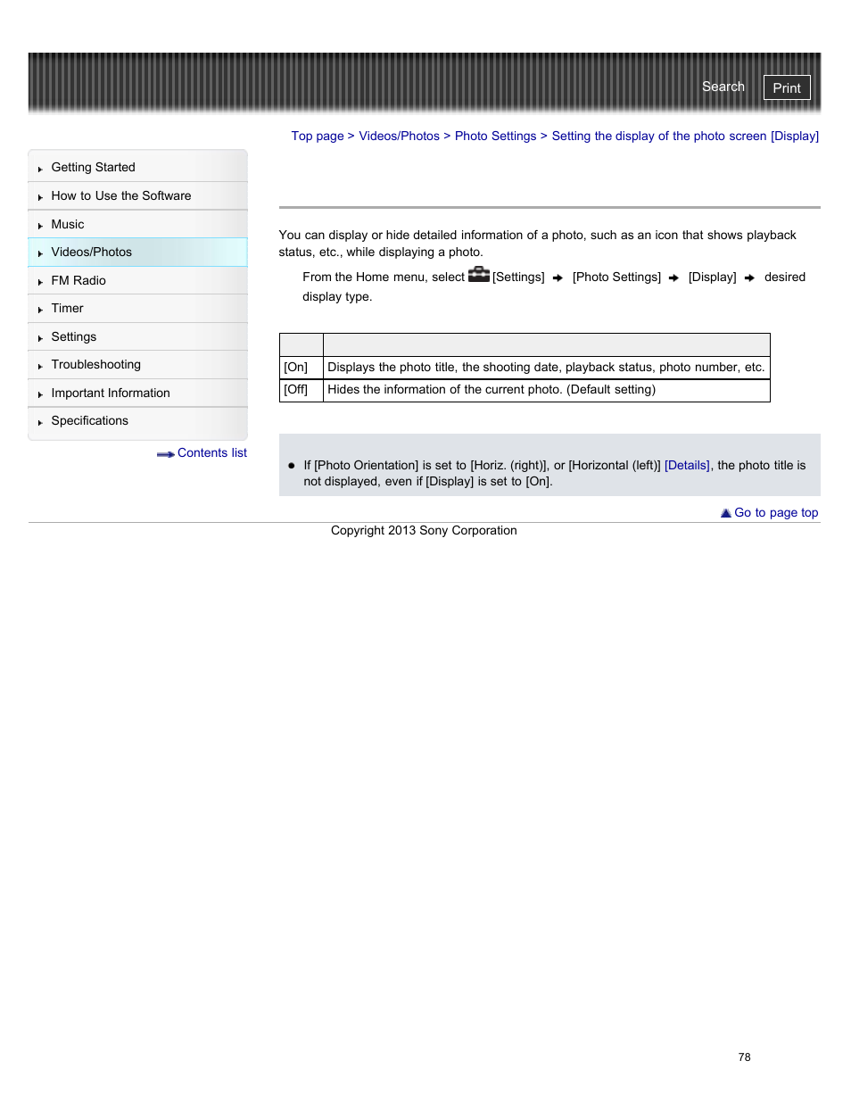 Setting the display of the photo screen [display, Details | Sony NWZ-E384BLK User Manual | Page 84 / 162