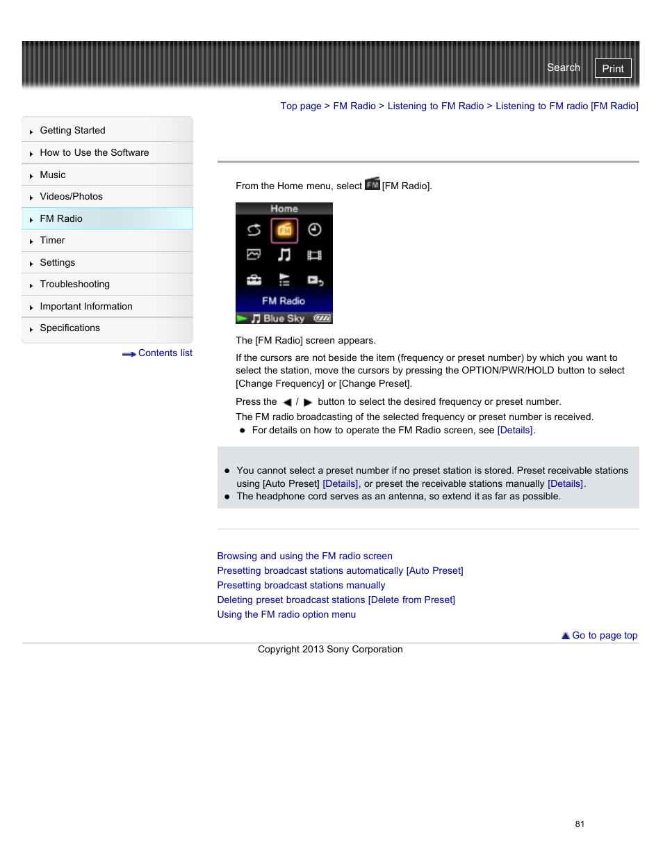 Listening to fm radio [fm radio, Details | Sony NWZ-E384BLK User Manual | Page 87 / 162