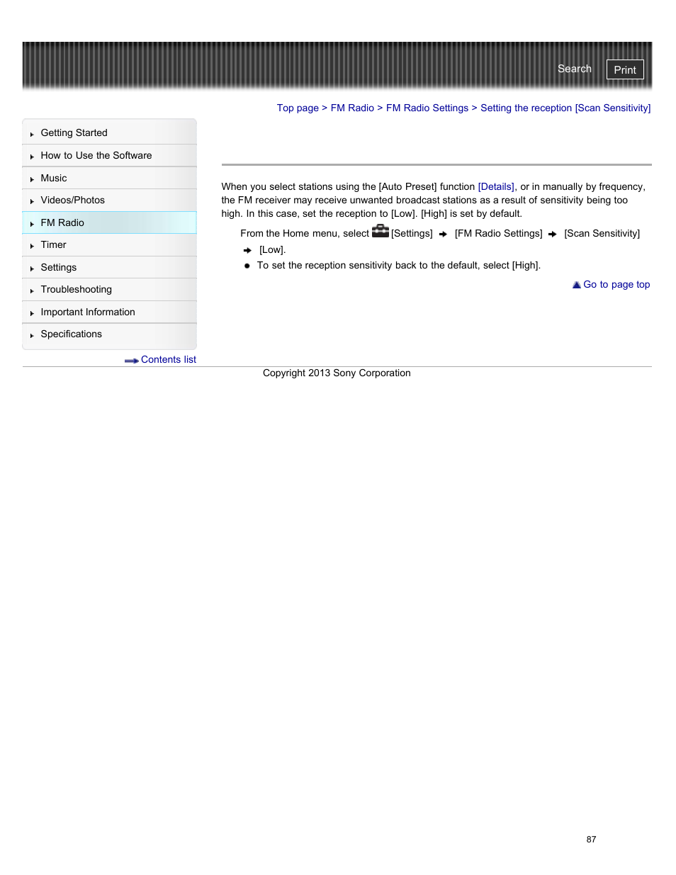 Setting the reception [scan sensitivity, Details | Sony NWZ-E384BLK User Manual | Page 93 / 162