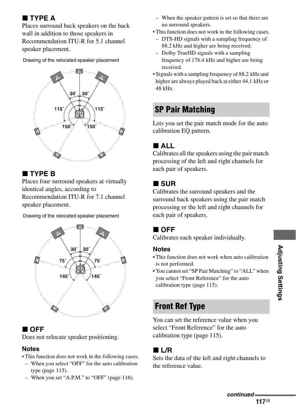 Sp pair matching front ref type | Sony STR-DA5600ES User Manual | Page 117 / 178