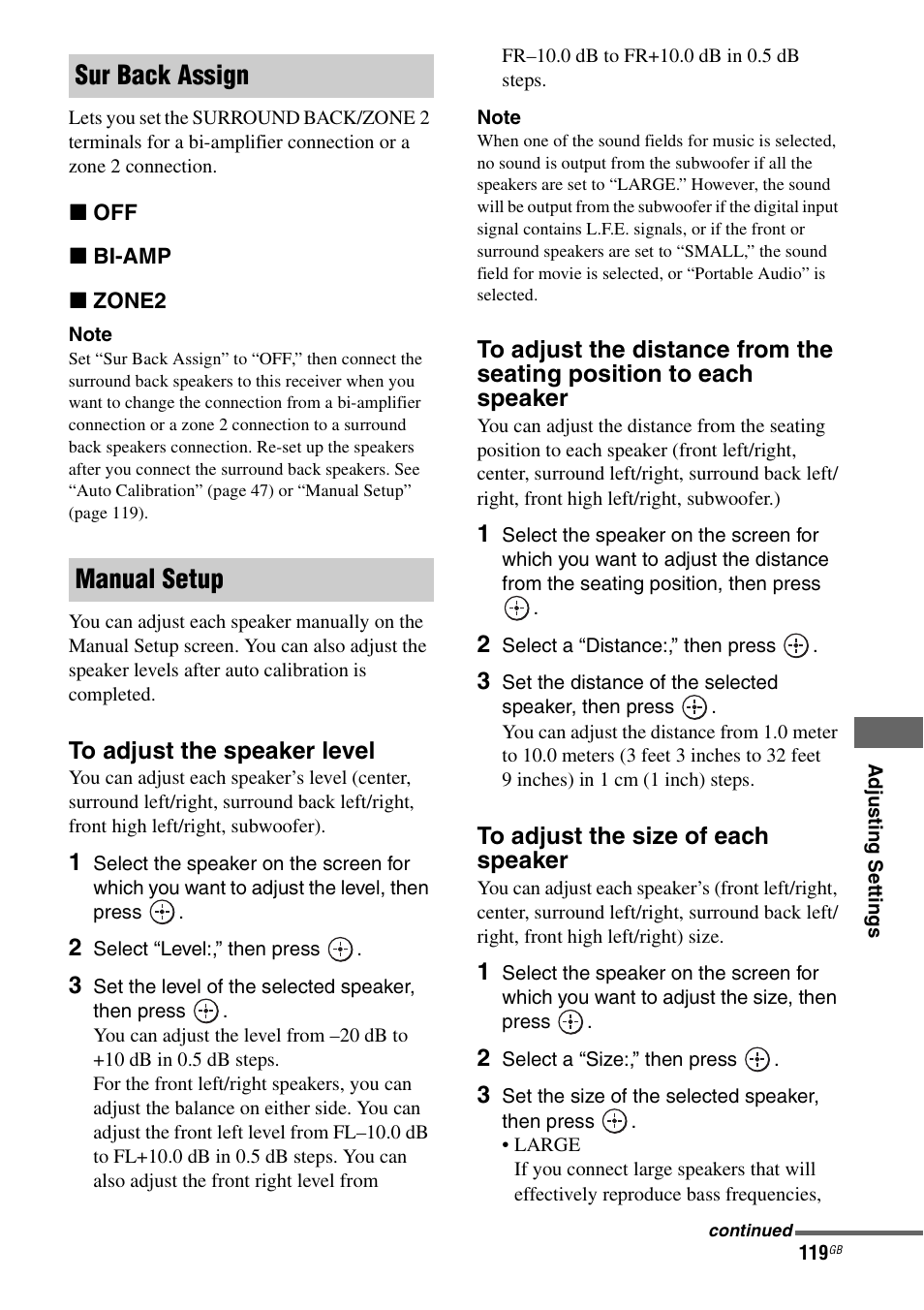 Sur back assign manual setup | Sony STR-DA5600ES User Manual | Page 119 / 178