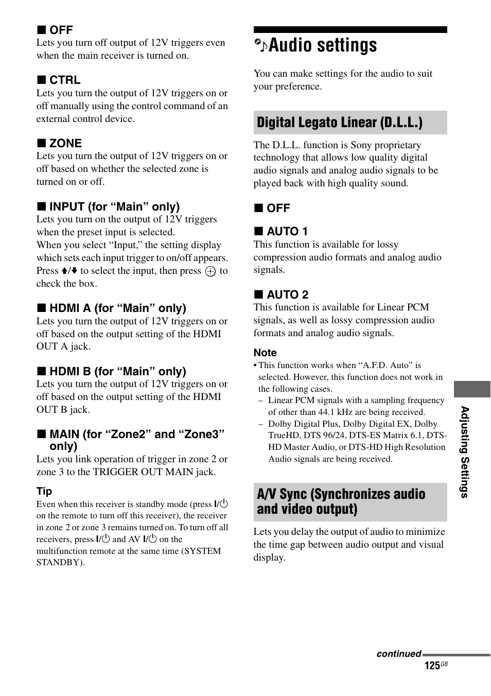 Audio settings | Sony STR-DA5600ES User Manual | Page 125 / 178