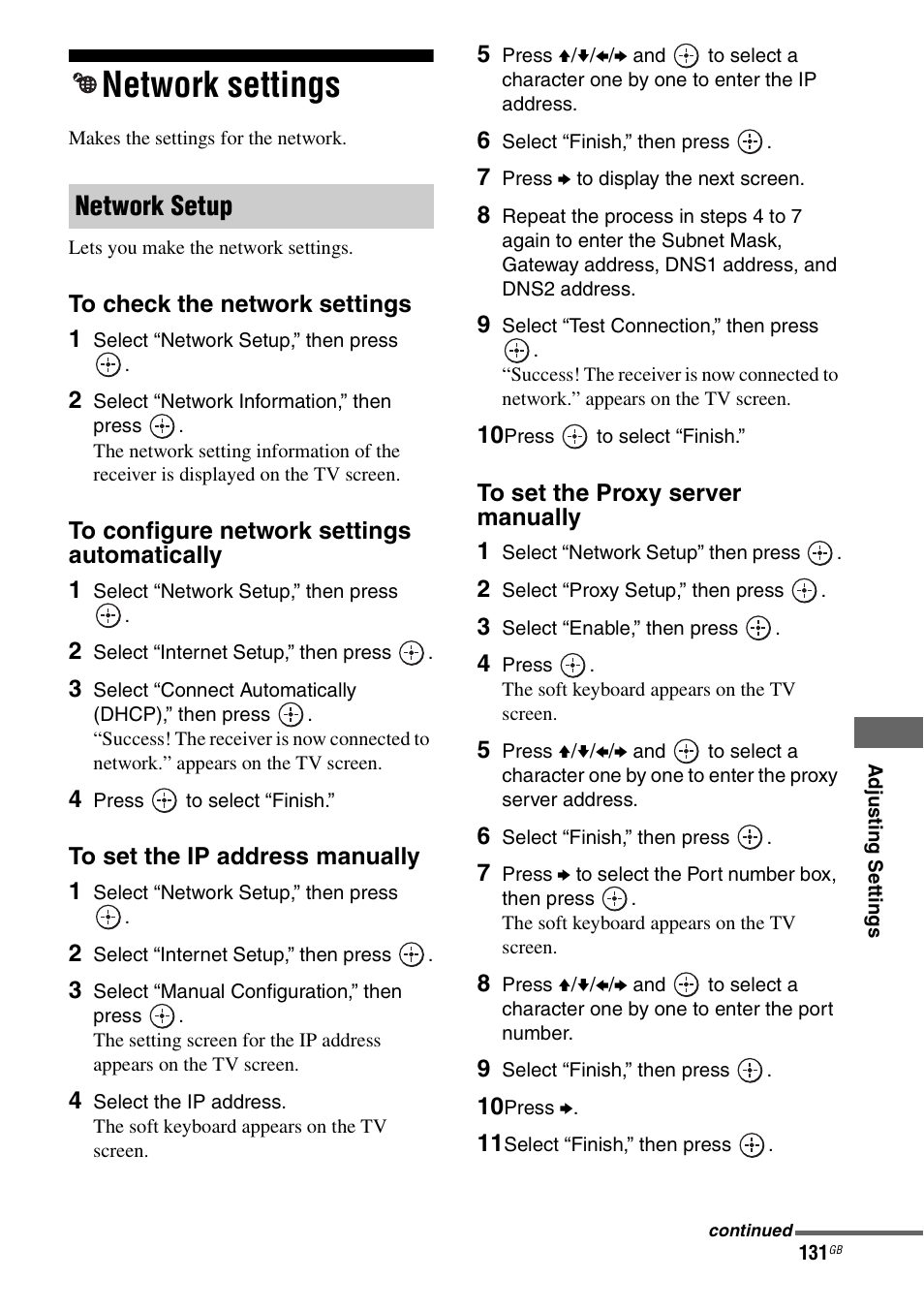 Network settings, Network setup | Sony STR-DA5600ES User Manual | Page 131 / 178