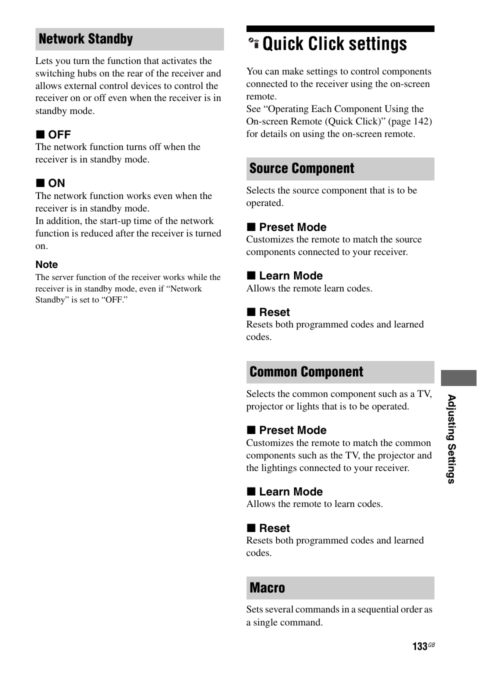 Quick click settings | Sony STR-DA5600ES User Manual | Page 133 / 178