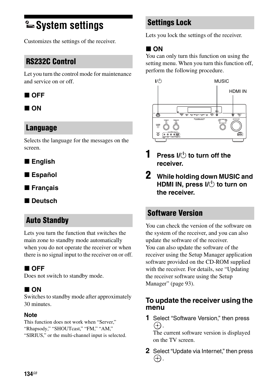 System settings | Sony STR-DA5600ES User Manual | Page 134 / 178
