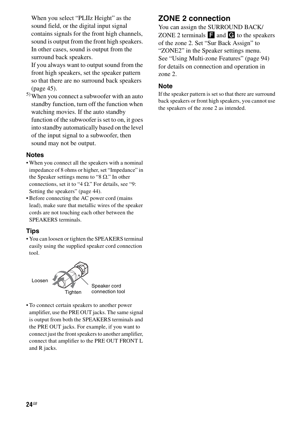 Zone 2 connection | Sony STR-DA5600ES User Manual | Page 24 / 178