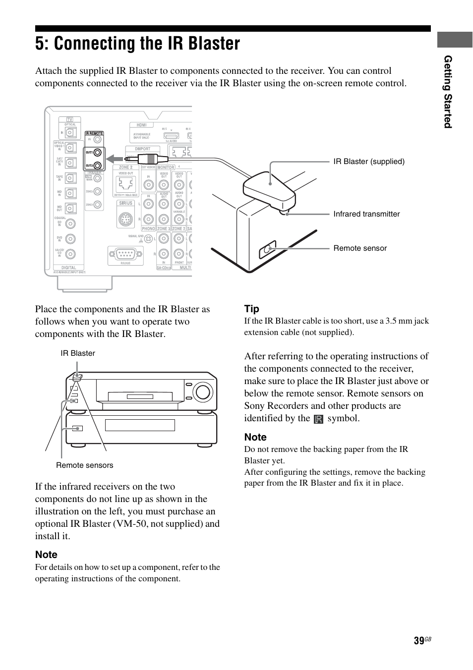 Connecting the ir blaster | Sony STR-DA5600ES User Manual | Page 39 / 178