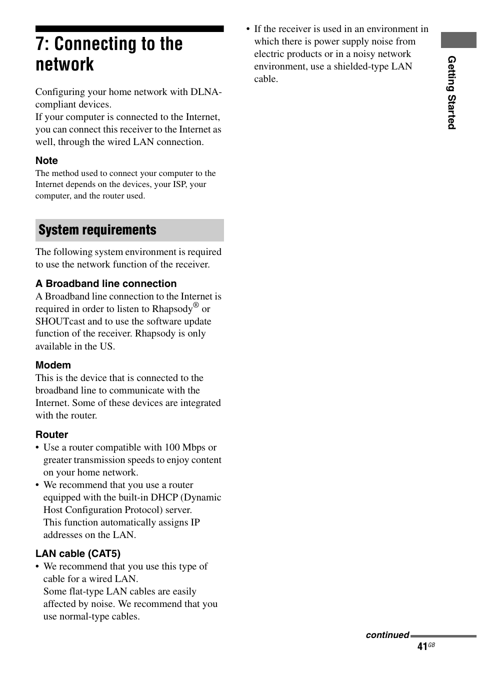 Connecting to the network, System requirements | Sony STR-DA5600ES User Manual | Page 41 / 178