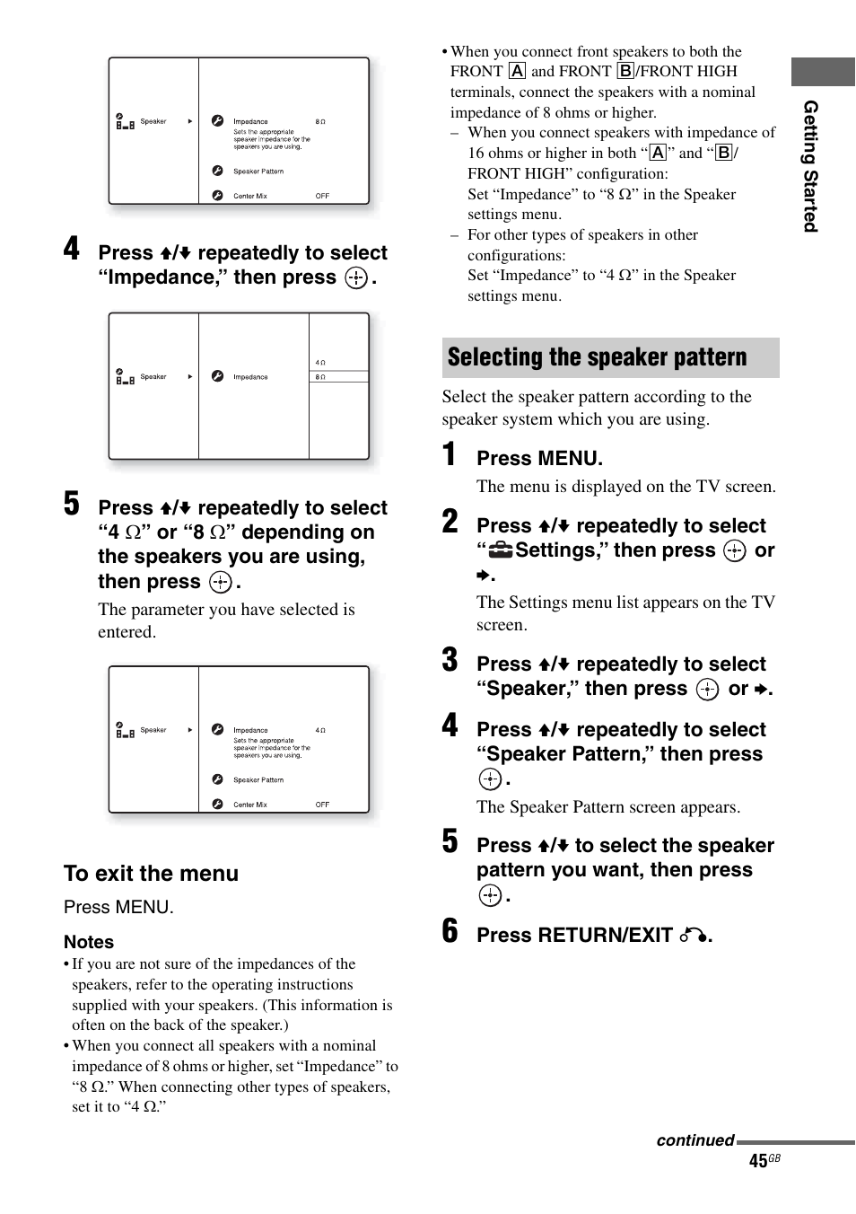 Selecting the speaker pattern | Sony STR-DA5600ES User Manual | Page 45 / 178