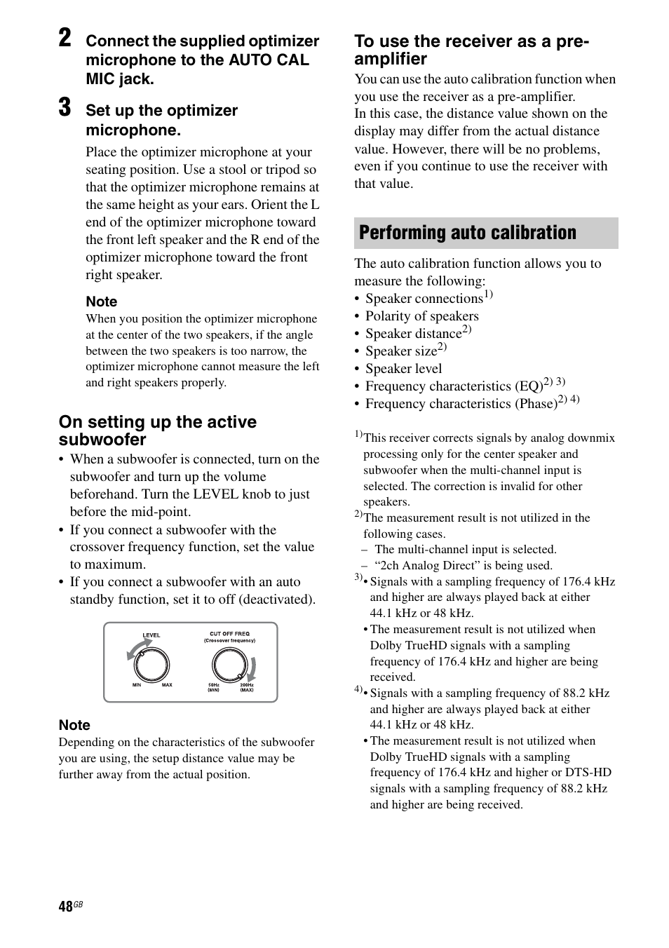 Performing auto calibration, On setting up the active subwoofer | Sony STR-DA5600ES User Manual | Page 48 / 178