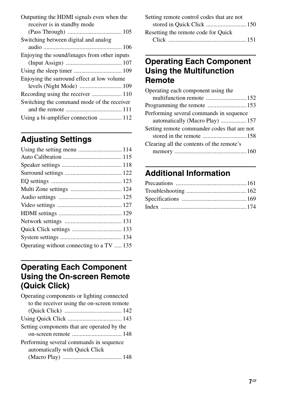 Adjusting settings, Additional information | Sony STR-DA5600ES User Manual | Page 7 / 178