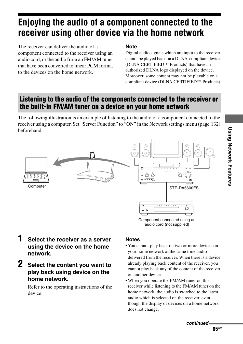 Enjoying the audio of a component connected | Sony STR-DA5600ES User Manual | Page 85 / 178