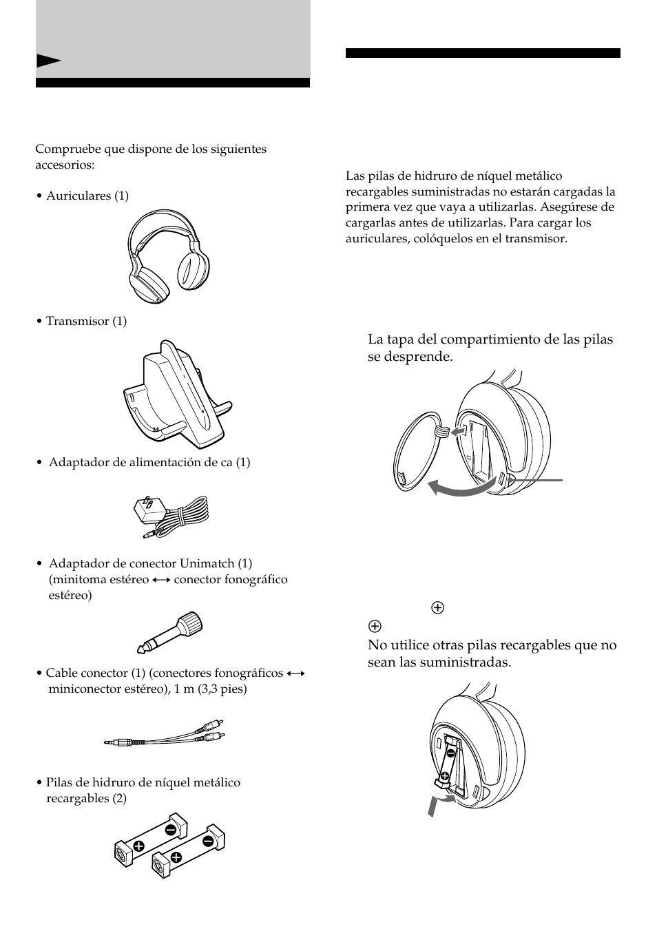 Desembalaje, Carga de las pilas recargables suministradas, Nprocedimientos iniciales | Sony MDR-RF960RK User Manual | Page 28 / 40