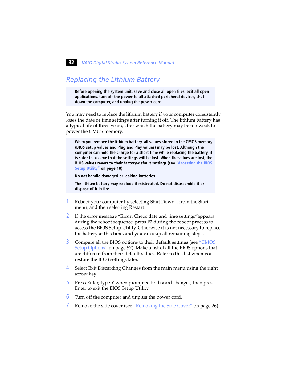 Replacing the lithium battery | Sony PCV-RX590G User Manual | Page 44 / 98