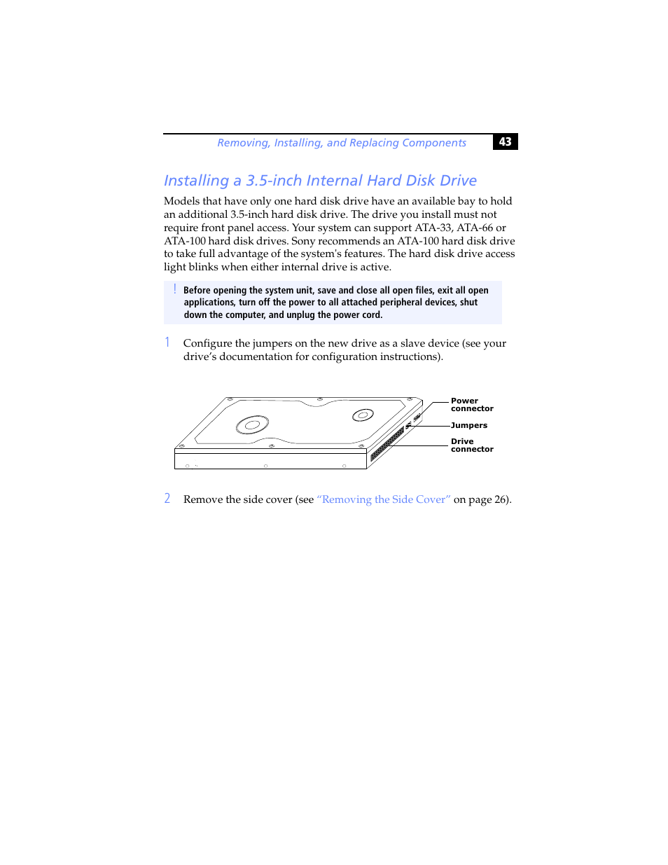 Installing a 3.5-inch internal hard disk drive | Sony PCV-RX590G User Manual | Page 55 / 98
