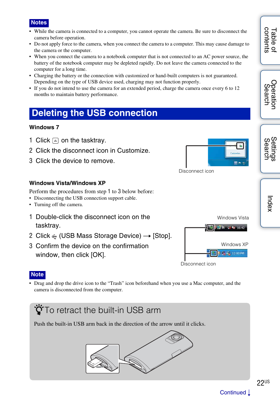 Deleting the usb connection | Sony bloggie MHS-TS55 User Manual | Page 22 / 75
