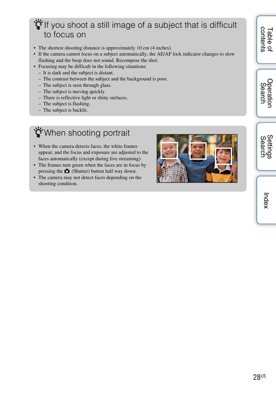 When shooting portrait | Sony bloggie MHS-TS55 User Manual | Page 28 / 75