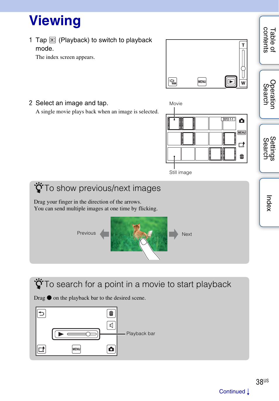 Viewing | Sony bloggie MHS-TS55 User Manual | Page 38 / 75