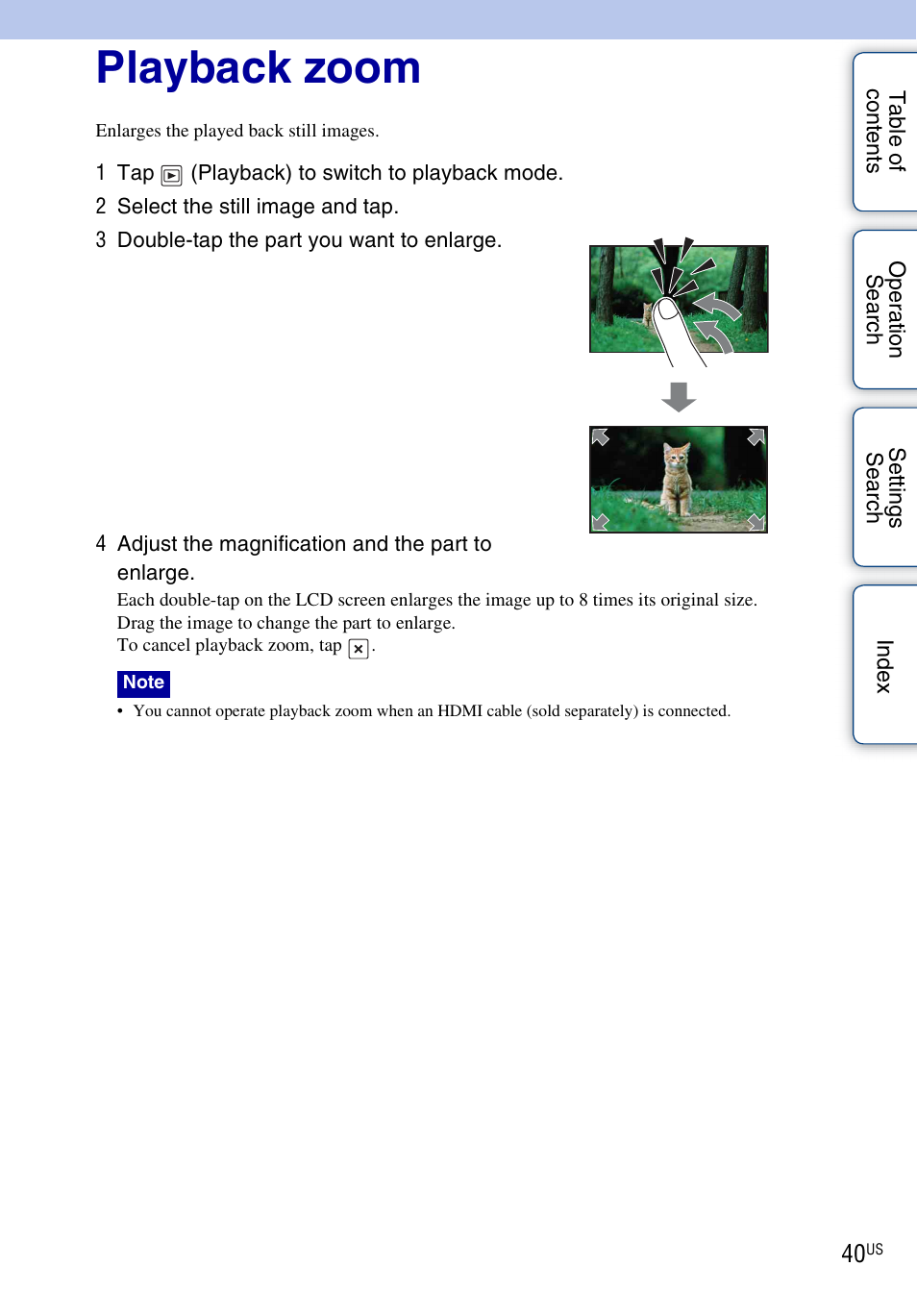 Playback zoom | Sony bloggie MHS-TS55 User Manual | Page 40 / 75
