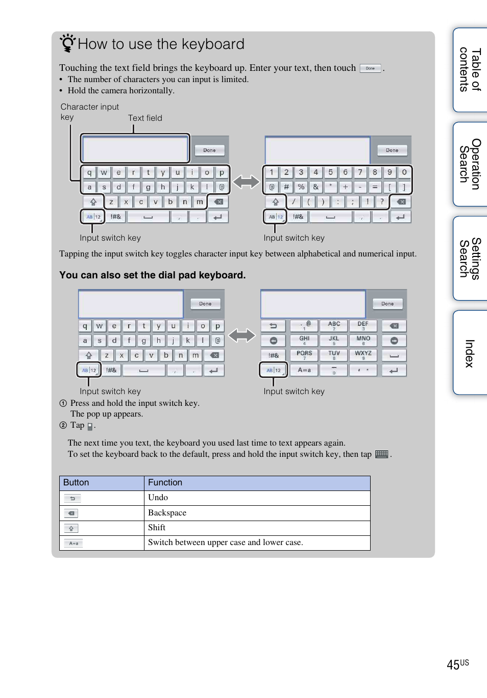 How to use the keyboard | Sony bloggie MHS-TS55 User Manual | Page 45 / 75