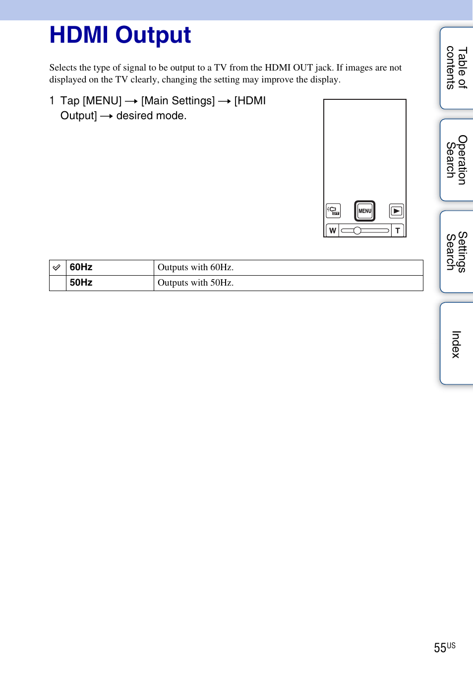 Hdmi output | Sony bloggie MHS-TS55 User Manual | Page 55 / 75