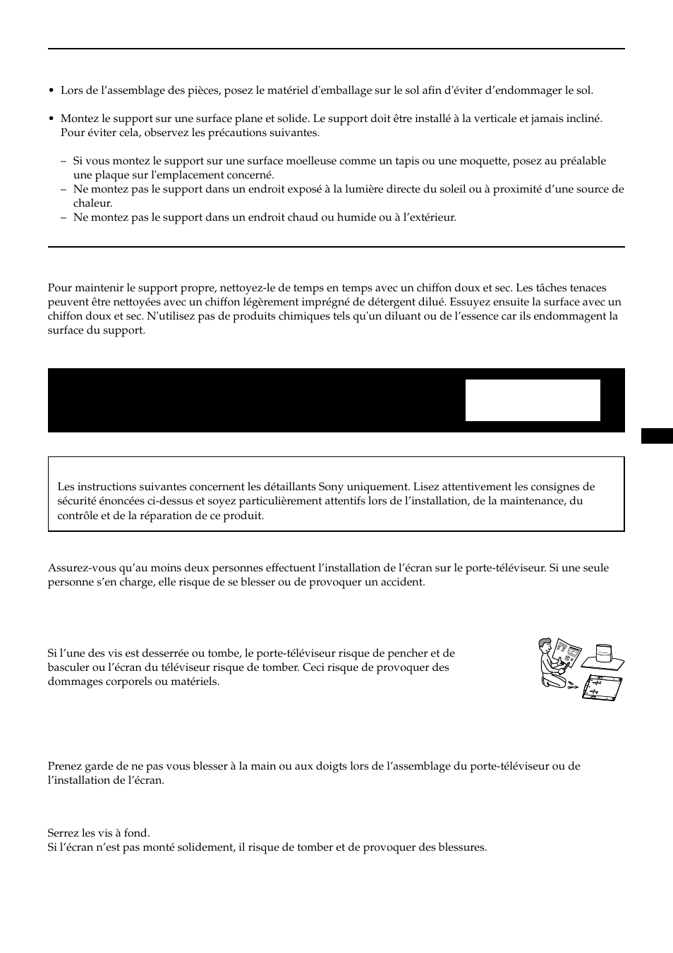 Assemblage du porte-téléviseur, Remarque à propos de l'utilisation, A l’attention des revendeurs sony | Sony SU-P50T2 User Manual | Page 15 / 36