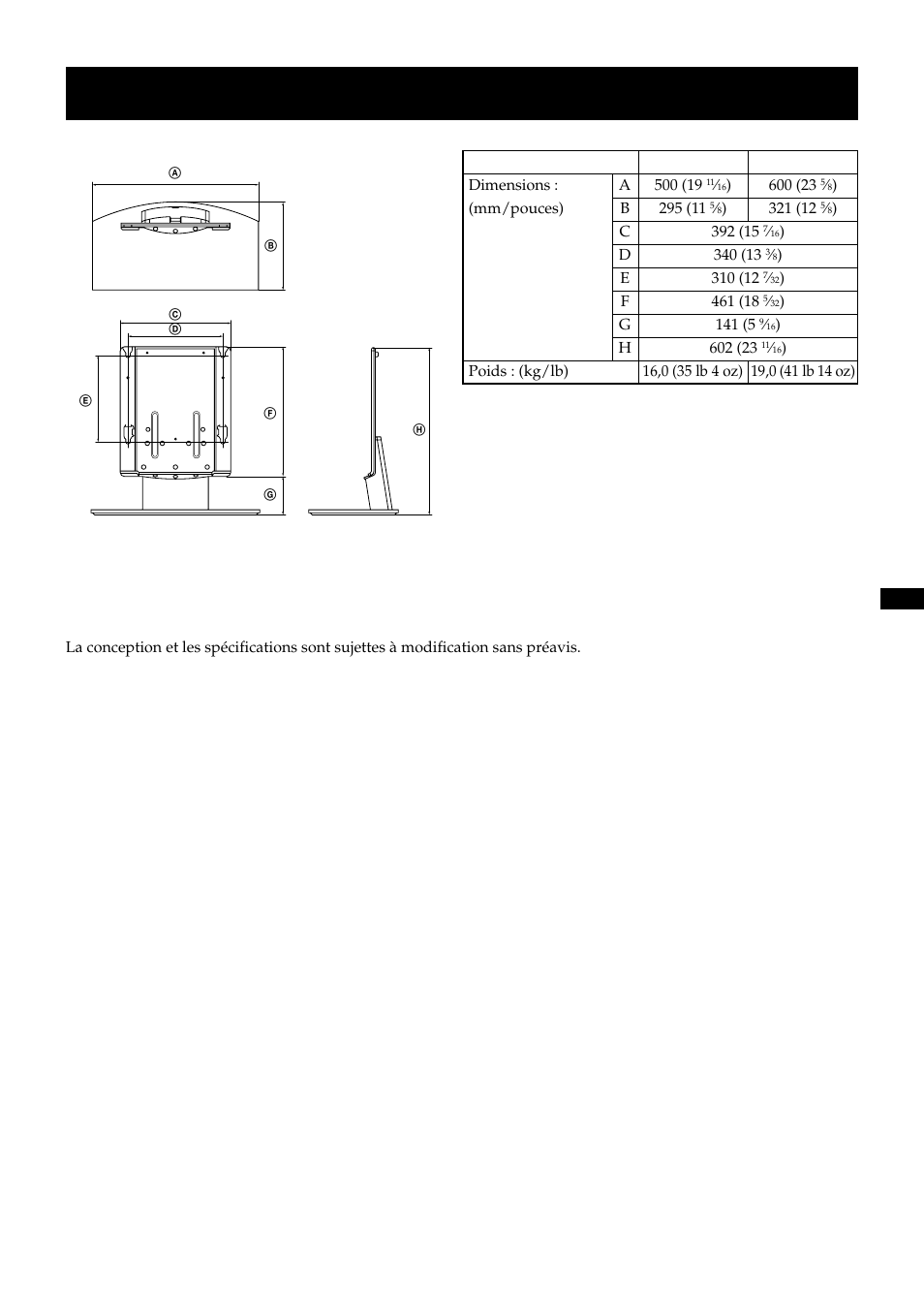 Spécifications | Sony SU-P50T2 User Manual | Page 21 / 36