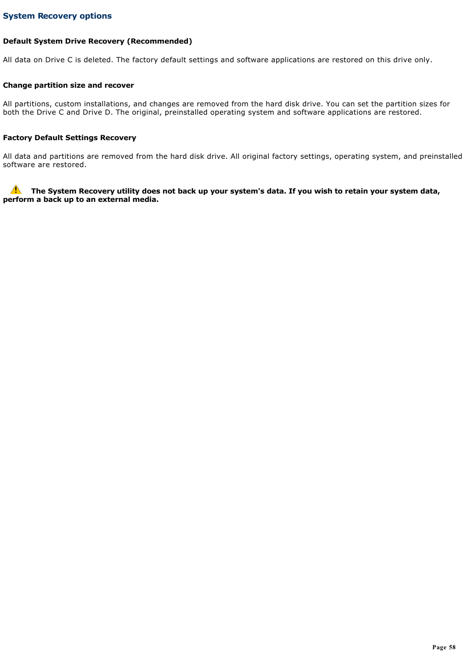 System recovery options | Sony PCV-RZ20CG User Manual | Page 58 / 87