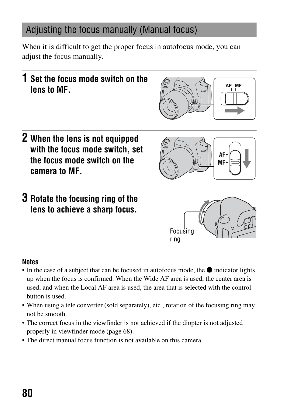 Adjusting the focus manually (manual focus) | Sony A390L2LENSKIT User Manual | Page 80 / 170