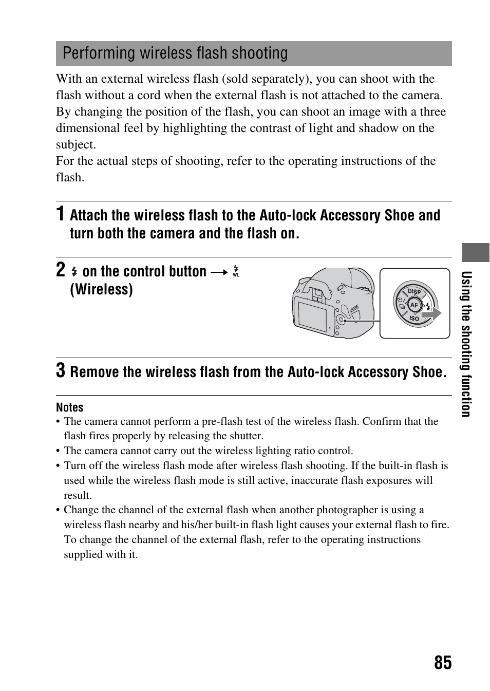 Performing wireless flash shooting, Flash (85) | Sony A390L2LENSKIT User Manual | Page 85 / 170