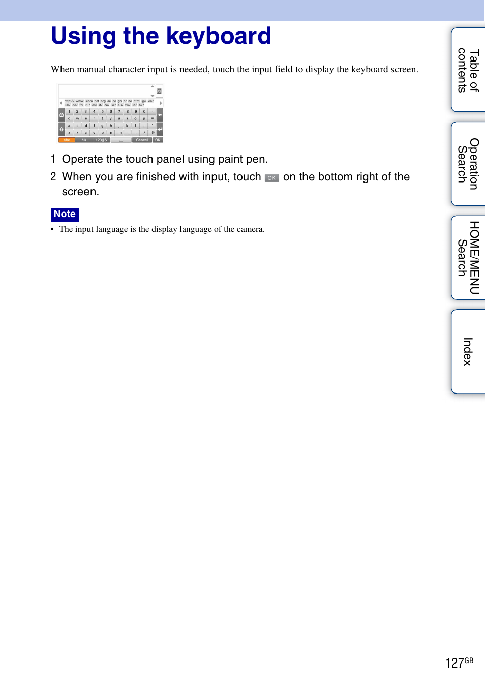 Using the keyboard | Sony DSC-G3 User Manual | Page 127 / 178