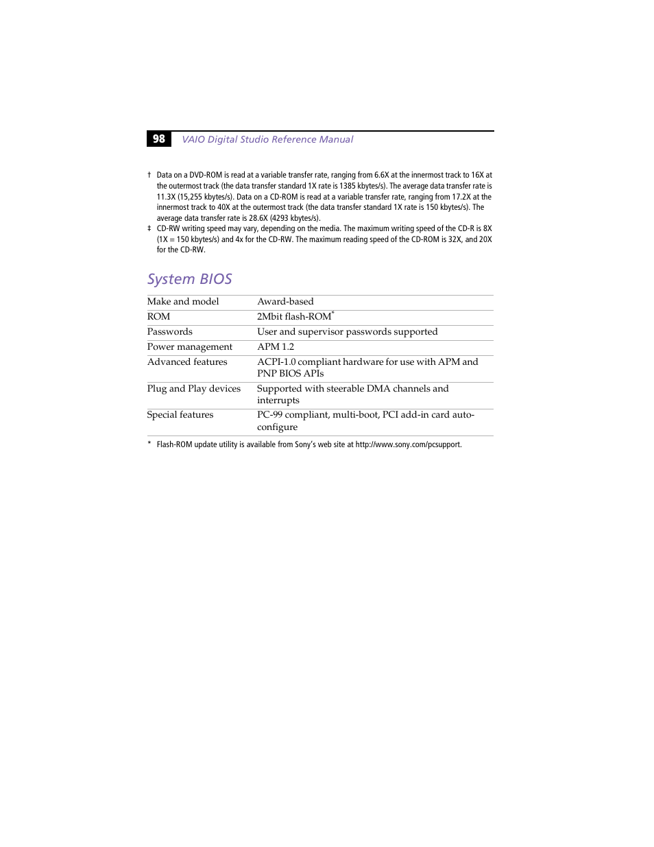 System bios | Sony PCV-RX270DS User Manual | Page 112 / 118