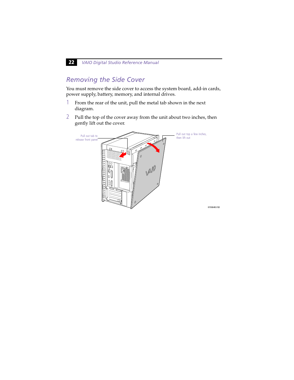 Removing the side cover | Sony PCV-RX270DS User Manual | Page 36 / 118
