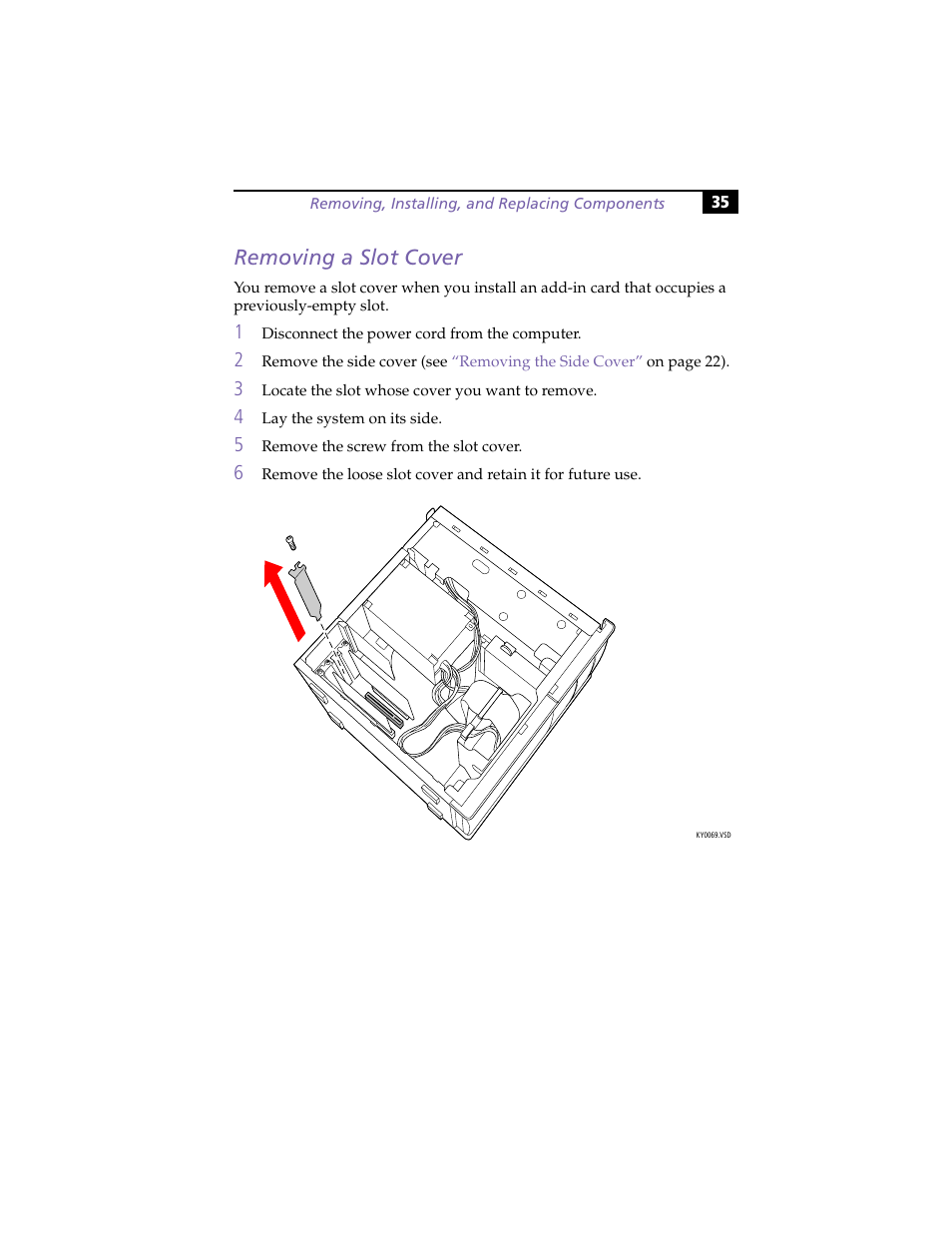 Removing a slot cover | Sony PCV-RX270DS User Manual | Page 49 / 118