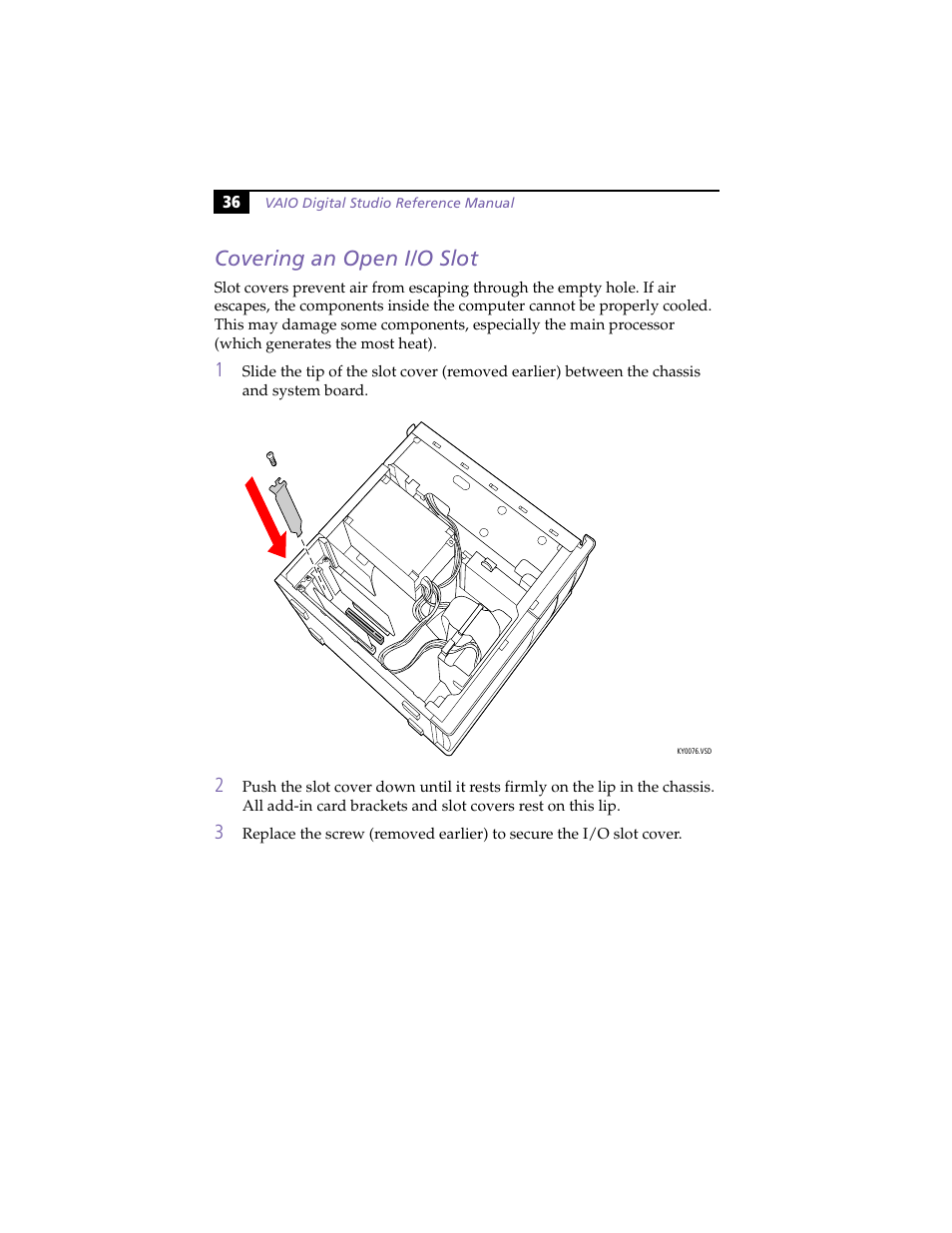Covering an open i/o slot, Covering, An open i/o slot | Sony PCV-RX270DS User Manual | Page 50 / 118