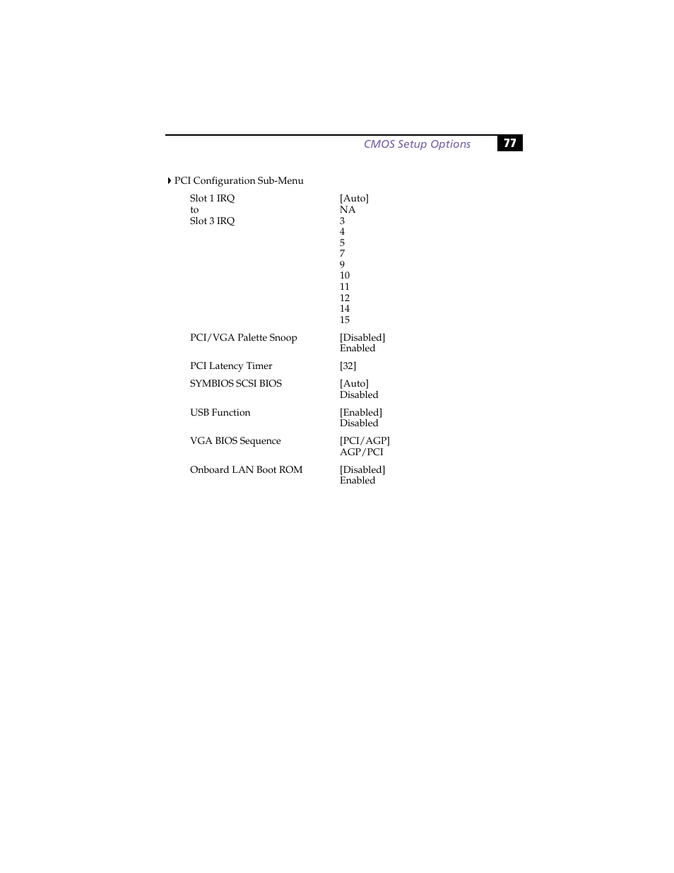 Pci configuration sub-menu | Sony PCV-RX270DS User Manual | Page 91 / 118