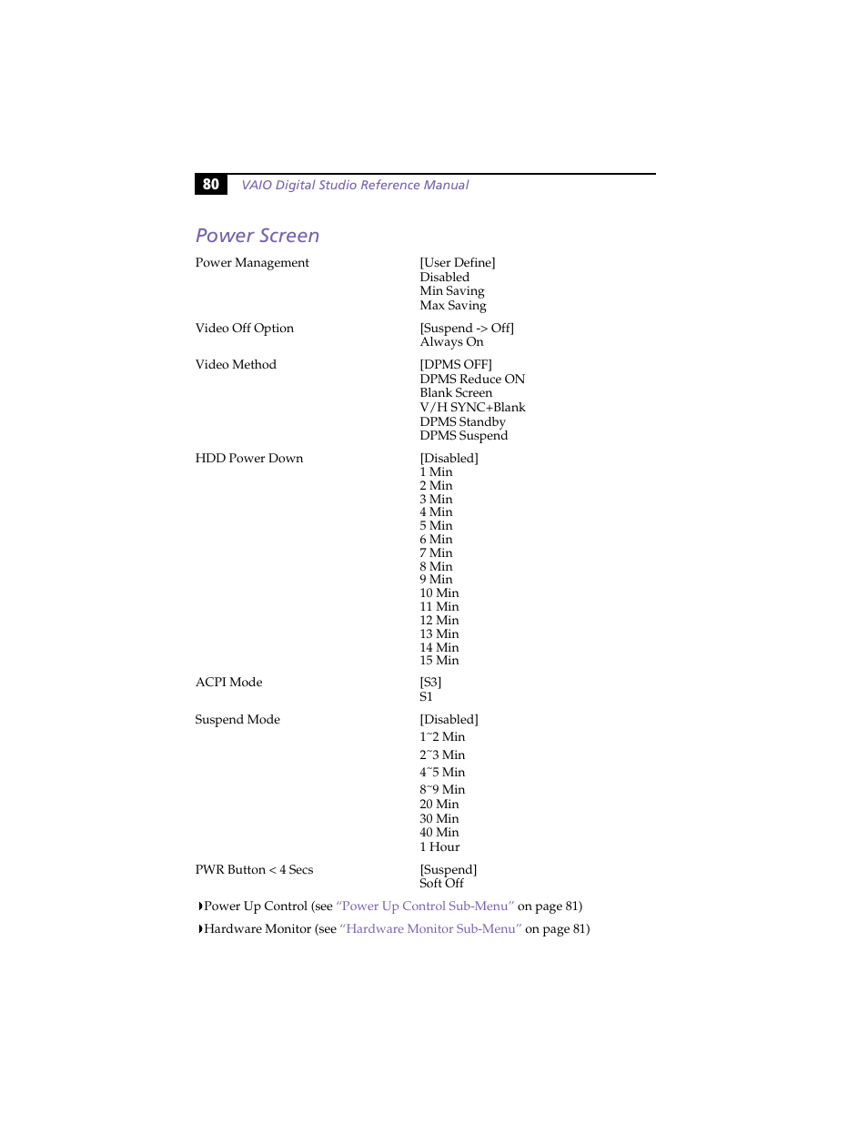 Power screen | Sony PCV-RX270DS User Manual | Page 94 / 118