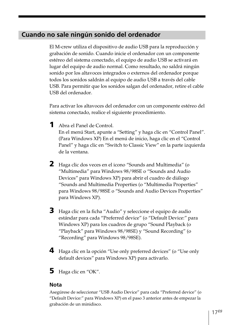 Cuando no sale ningún sonido del ordenador | Sony MDS-PC3 User Manual | Page 101 / 254