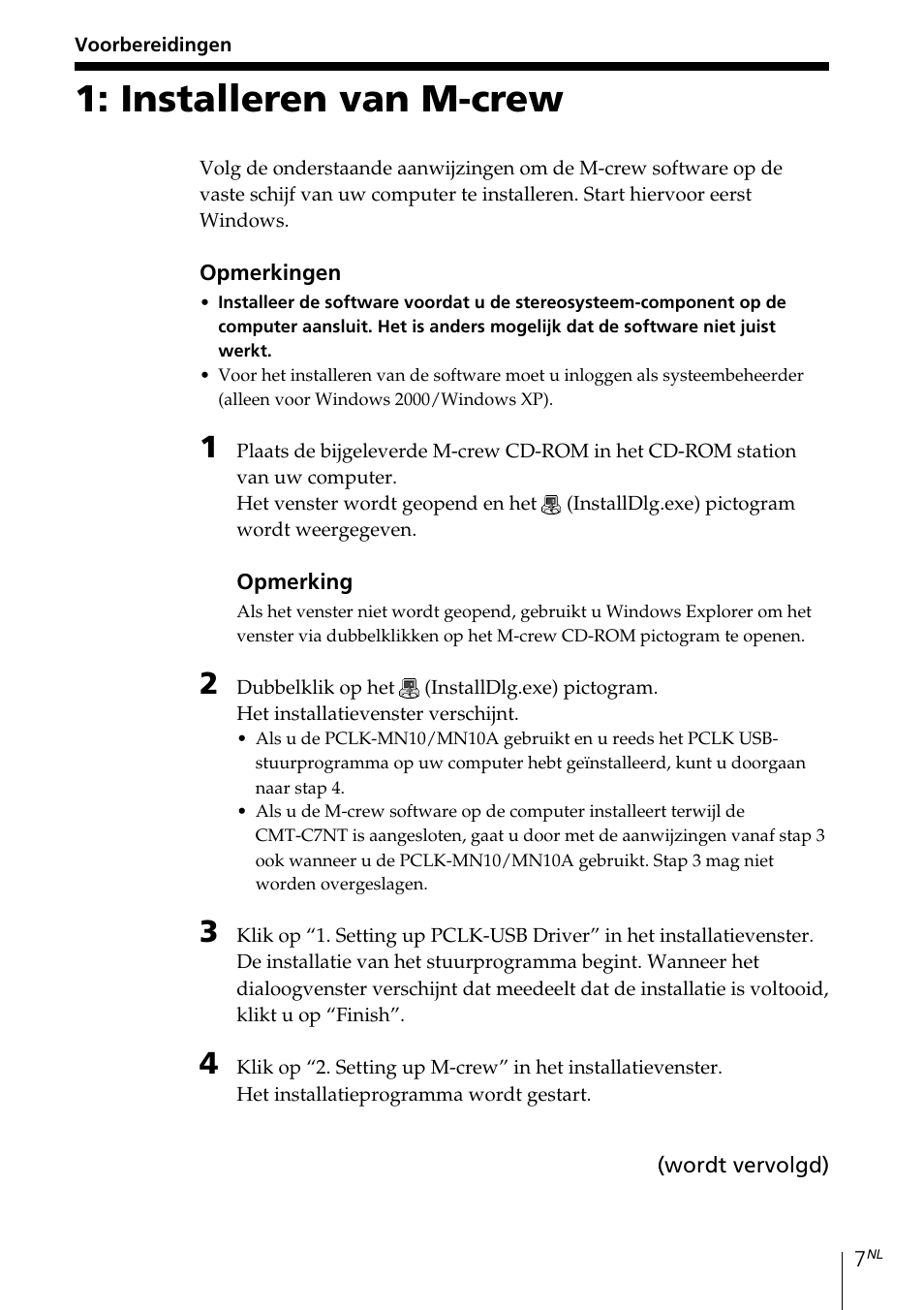 Voorbereidingen, Installeren van m-crew | Sony MDS-PC3 User Manual | Page 119 / 254