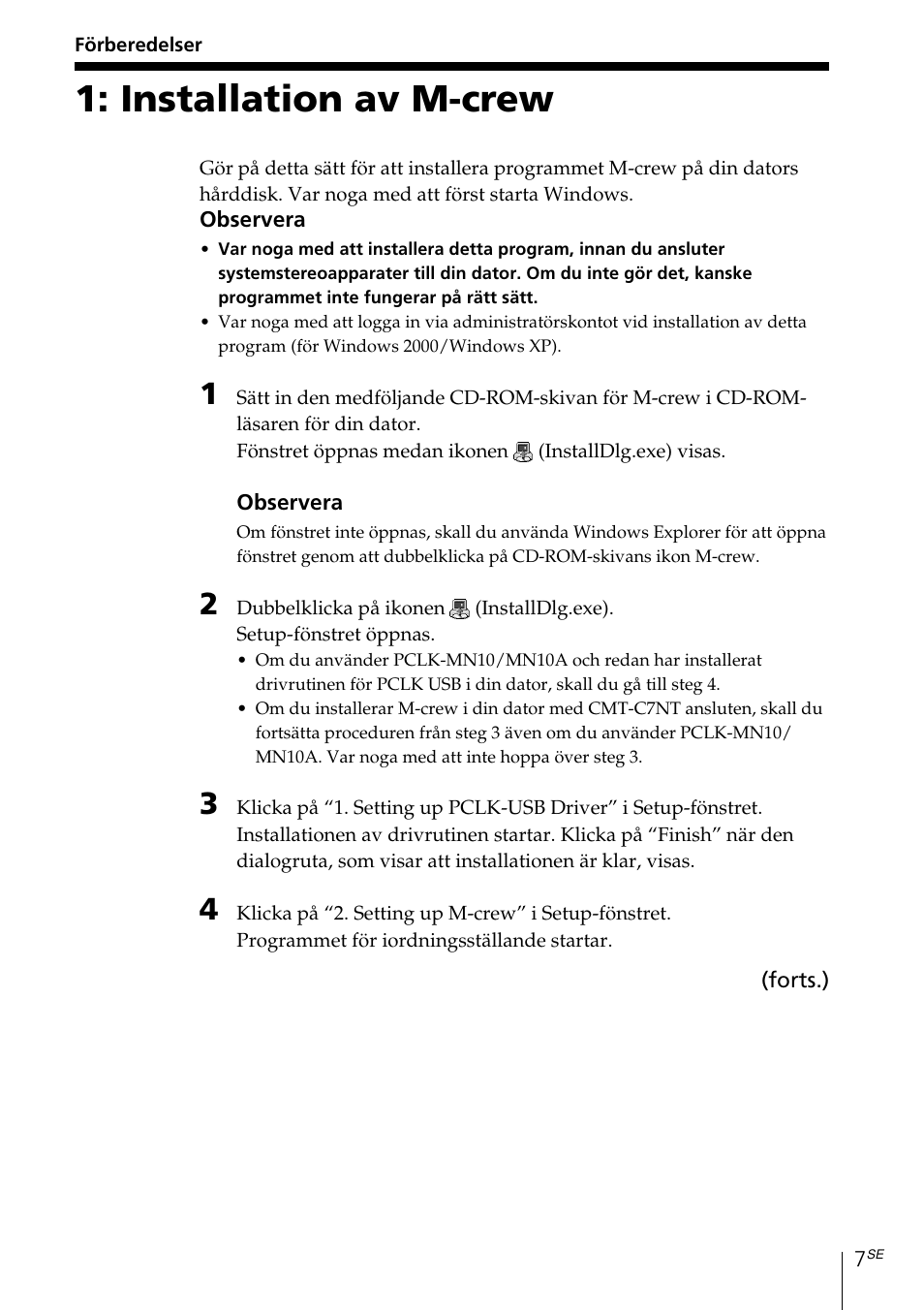 Förberedelser, Installation av m-crew | Sony MDS-PC3 User Manual | Page 147 / 254