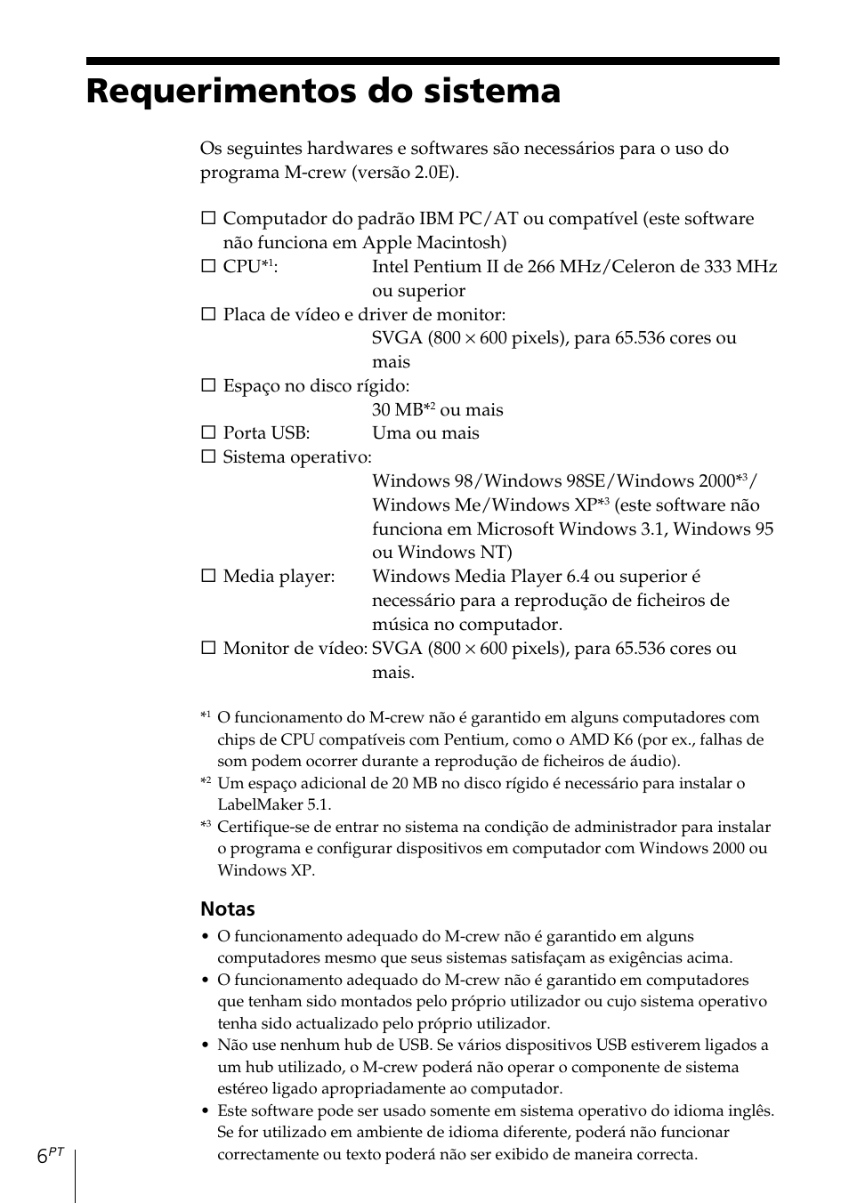 Requerimentos do sistema | Sony MDS-PC3 User Manual | Page 202 / 254