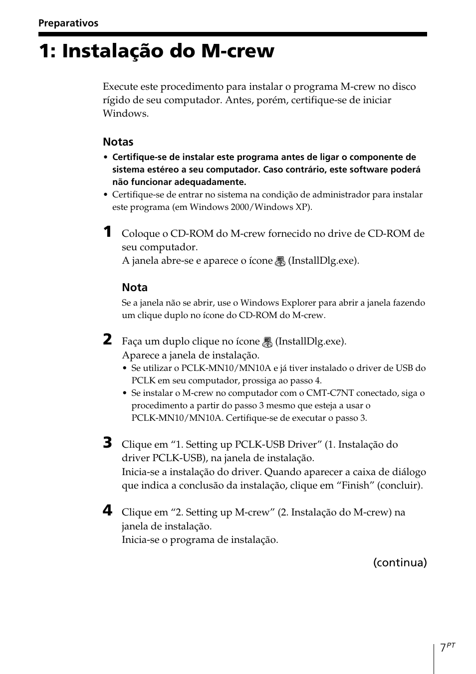Preparativos, Instalação do m-crew | Sony MDS-PC3 User Manual | Page 203 / 254