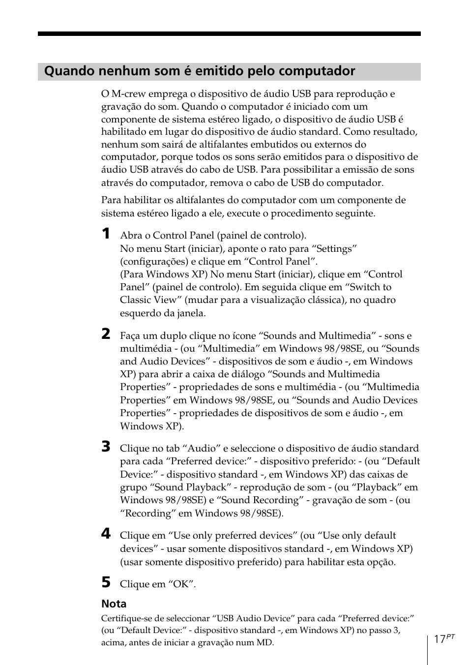 Quando nenhum som é emitido pelo computador | Sony MDS-PC3 User Manual | Page 213 / 254