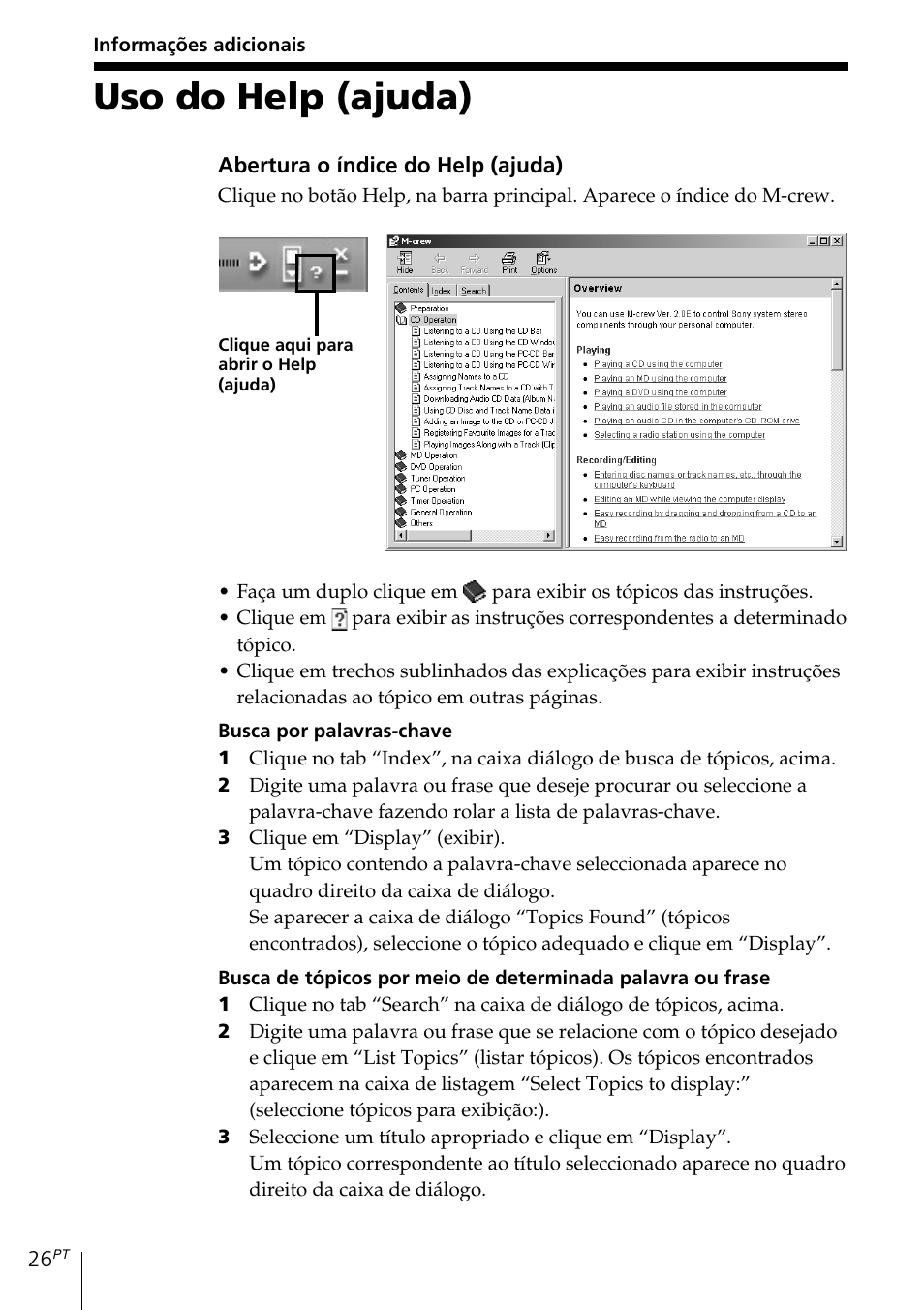 Informações adicionais, Uso do help (ajuda) | Sony MDS-PC3 User Manual | Page 222 / 254