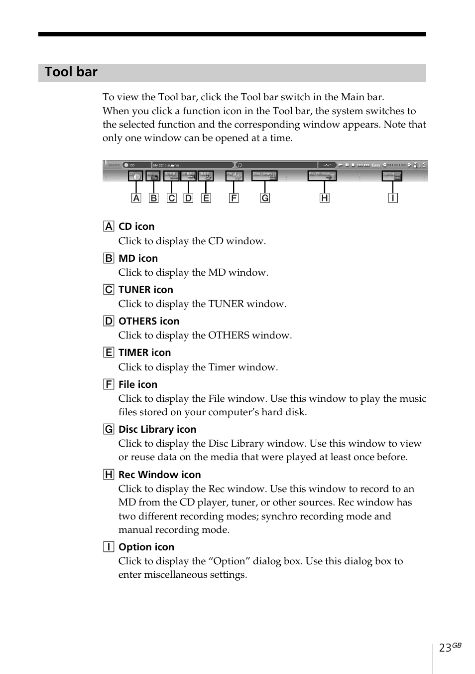 Tool bar | Sony MDS-PC3 User Manual | Page 23 / 254
