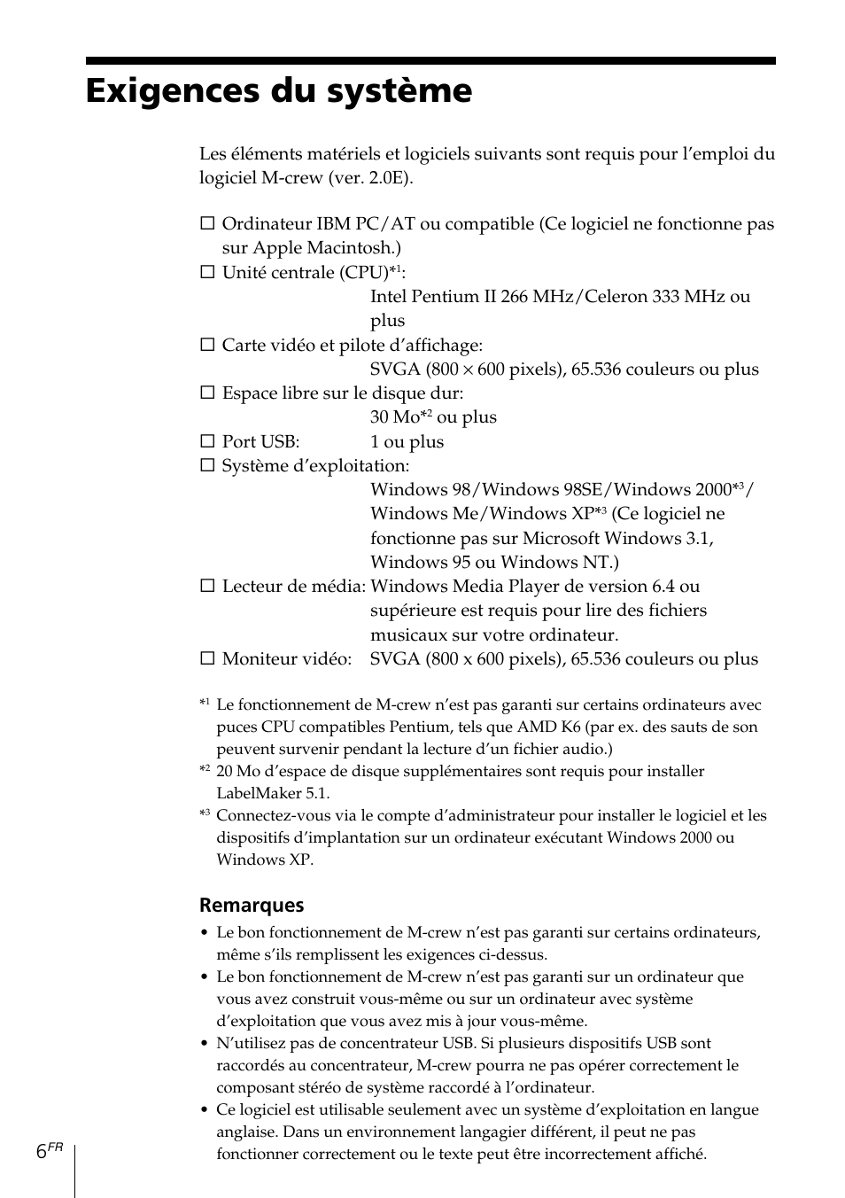 Exigences du système | Sony MDS-PC3 User Manual | Page 34 / 254