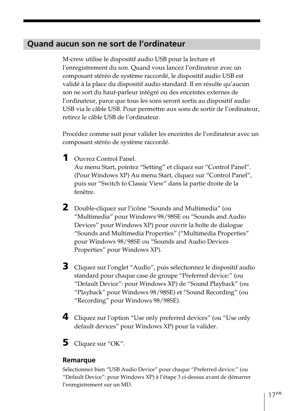 Quand aucun son ne sort de l’ordinateur | Sony MDS-PC3 User Manual | Page 45 / 254