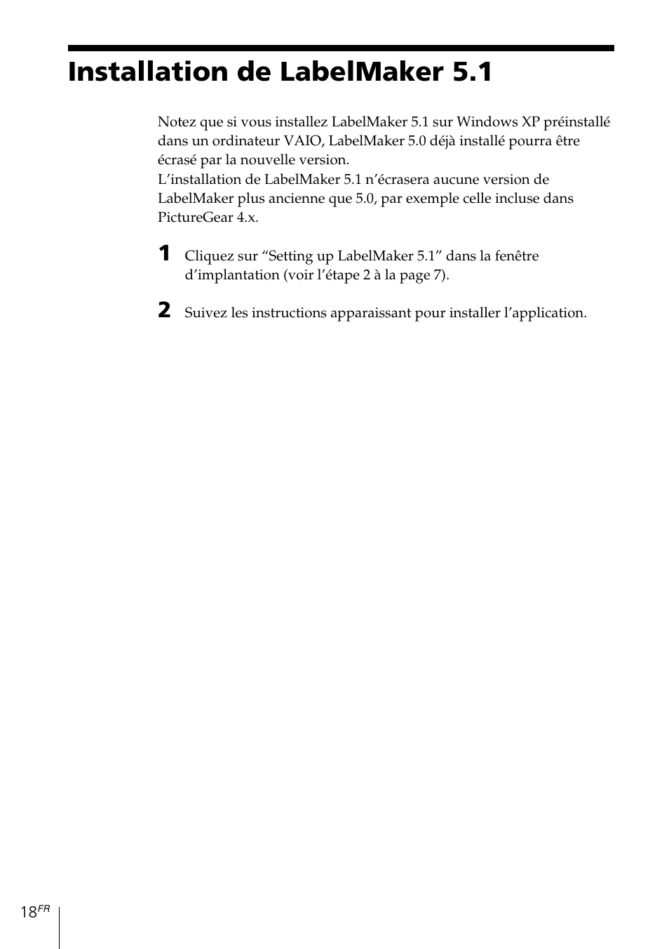 Installation de labelmaker 5.1 | Sony MDS-PC3 User Manual | Page 46 / 254